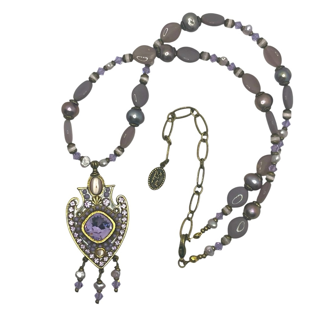 Michael Golan purple beaded rhinestone vintage necklace gold & silver tone